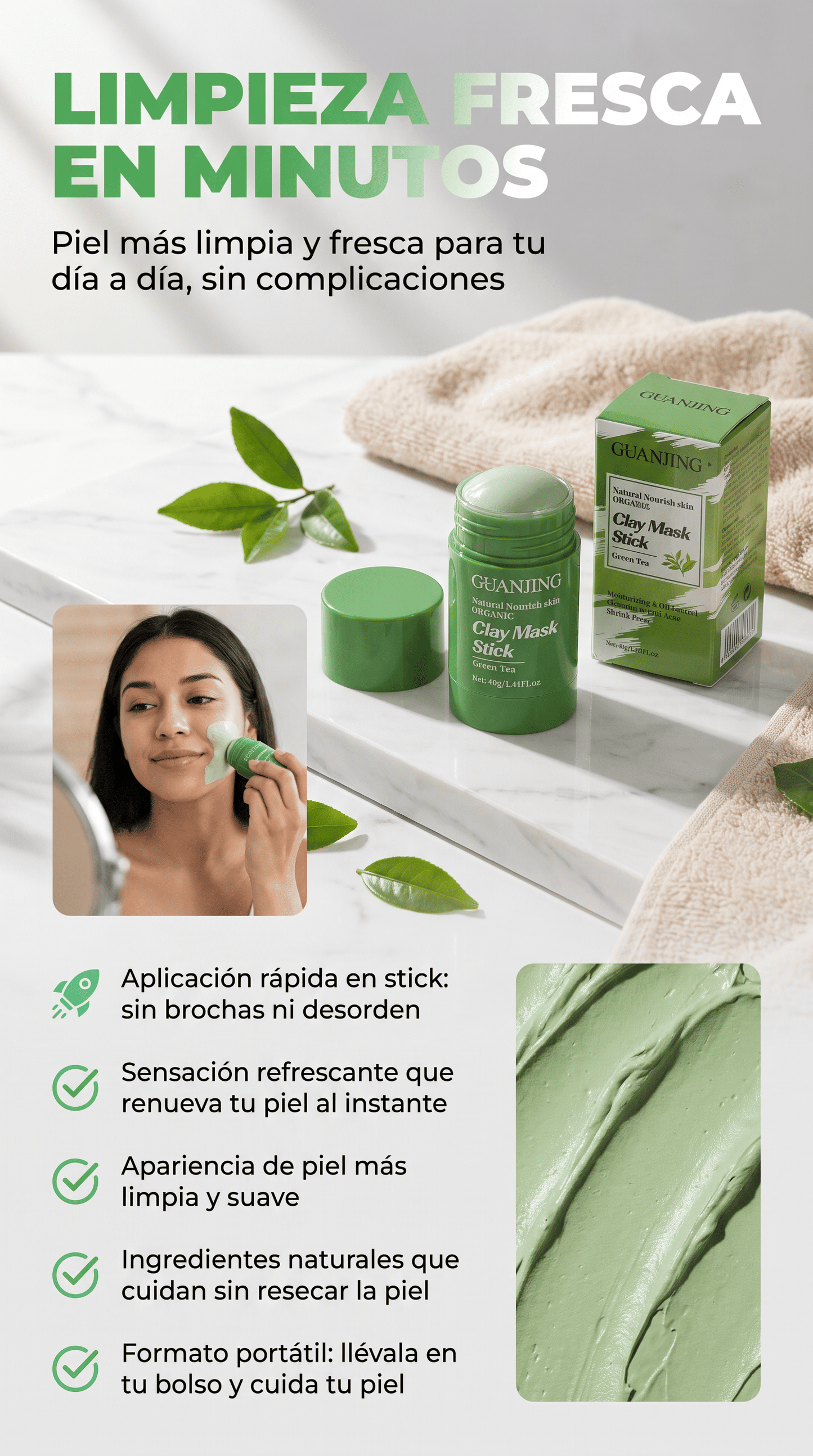 GreenGlow Mascarilla De Limpieza Profunda Te Verde. OFERTA IMPERDIBLE!