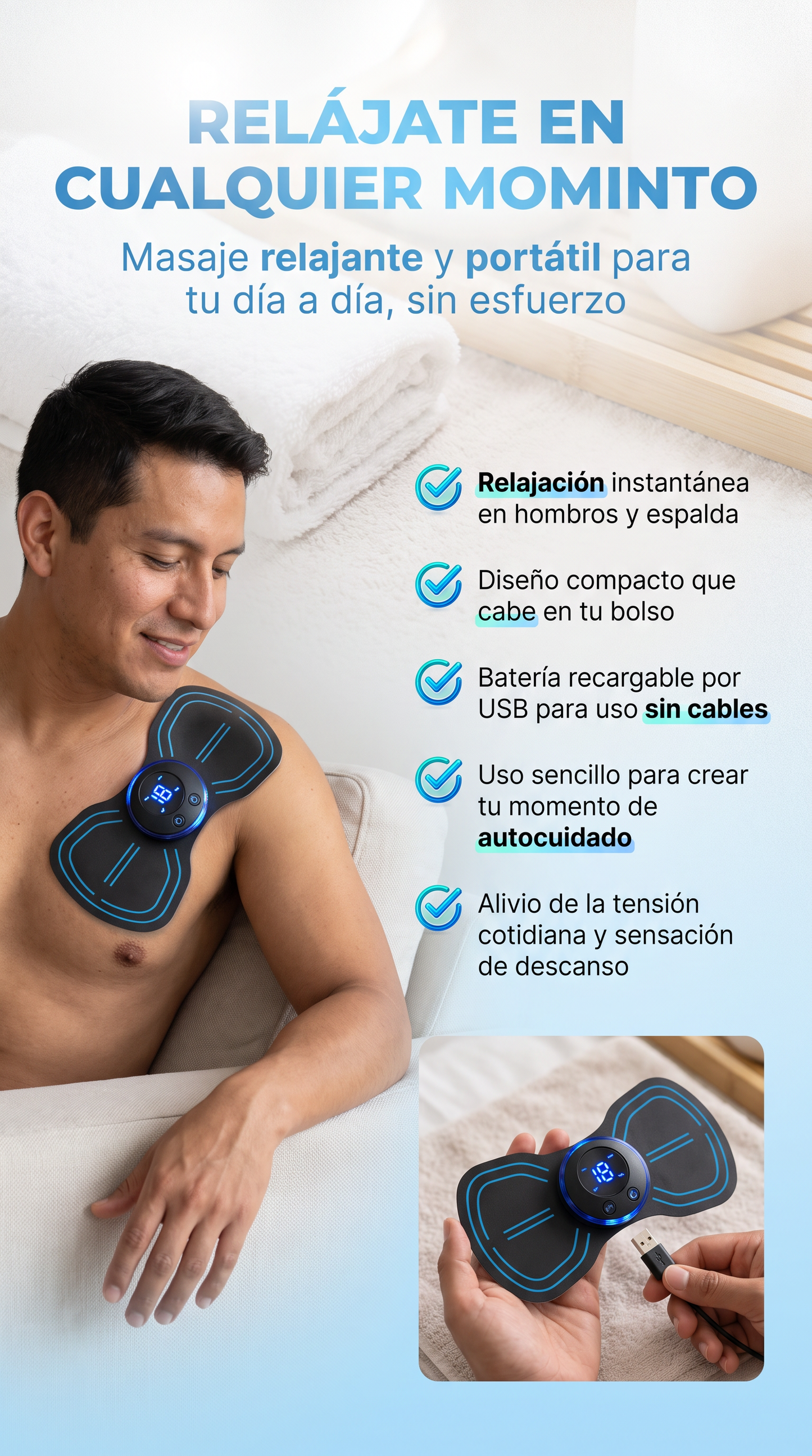 Mini Masajeador Eléctrico Recargable, Te mereces un momento de relajación y descanso cada día.